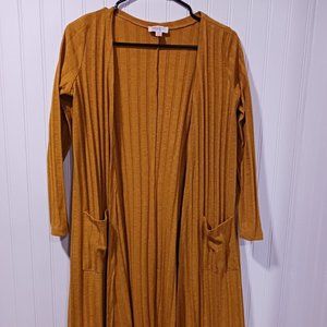 Lularoe XS Open Front Cardigan Long Pockets Mustard Yellow
